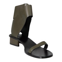 Céline Khaki Leather Buckled Sandals Size IT 39.5