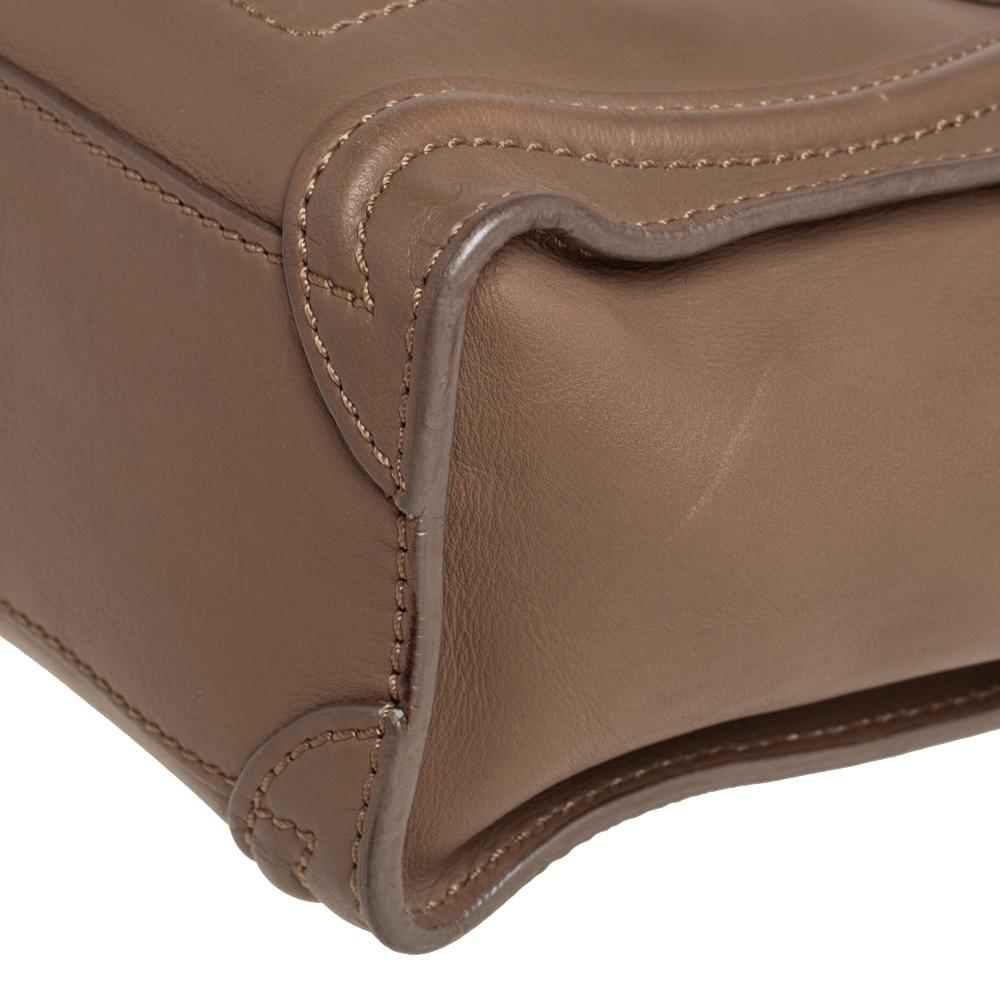 Celine Khaki Leather Nano Luggage Tote In Good Condition In Dubai, Al Qouz 2