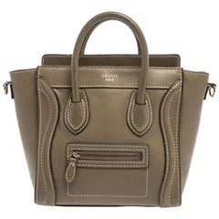 Celine Khaki Leather Nano Luggage Tote