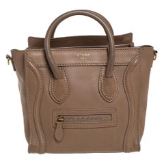 Celine Khaki Leather Nano Luggage Tote