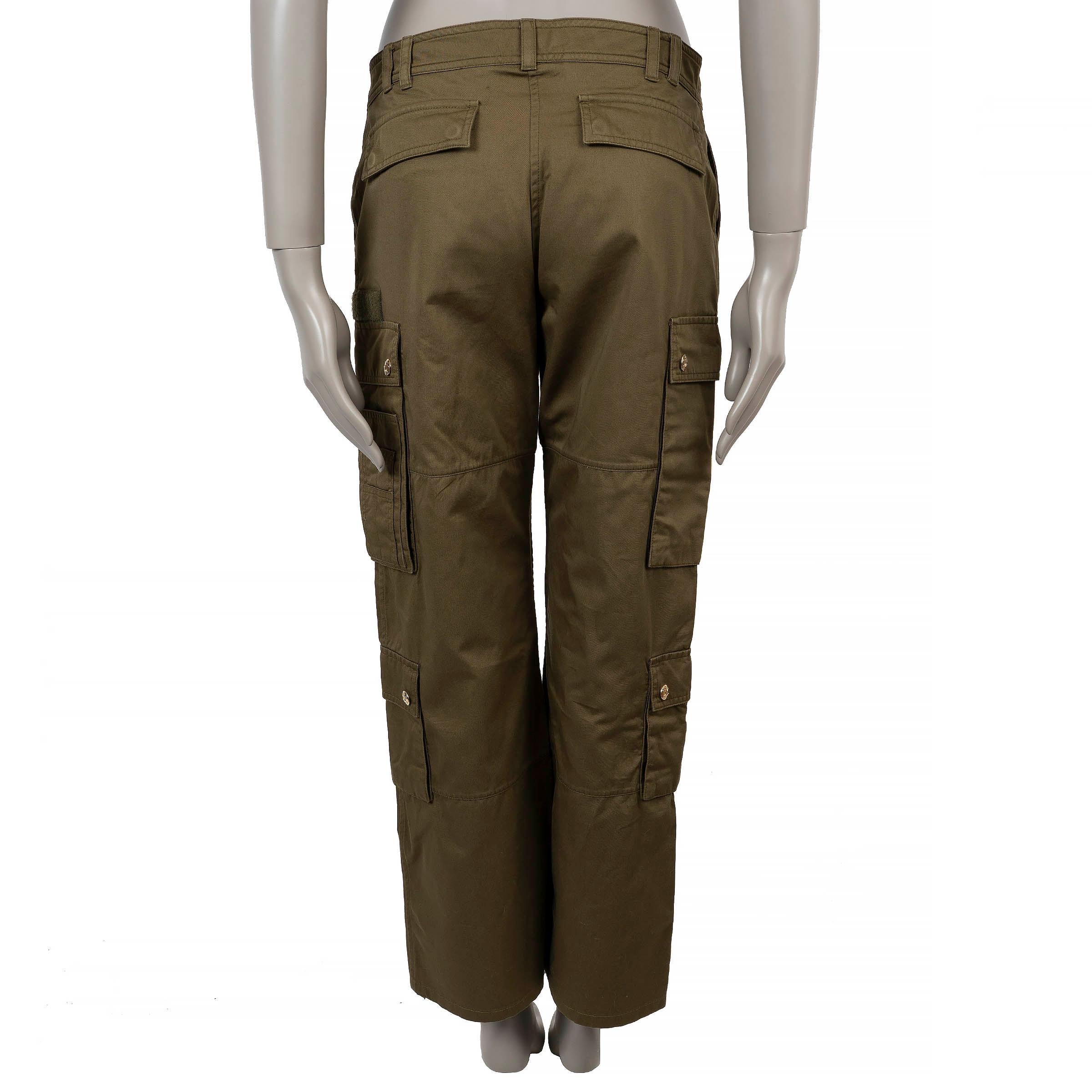 Beige CELINE pantaloni CARGO in lino e cotone verde militare 38 S in vendita