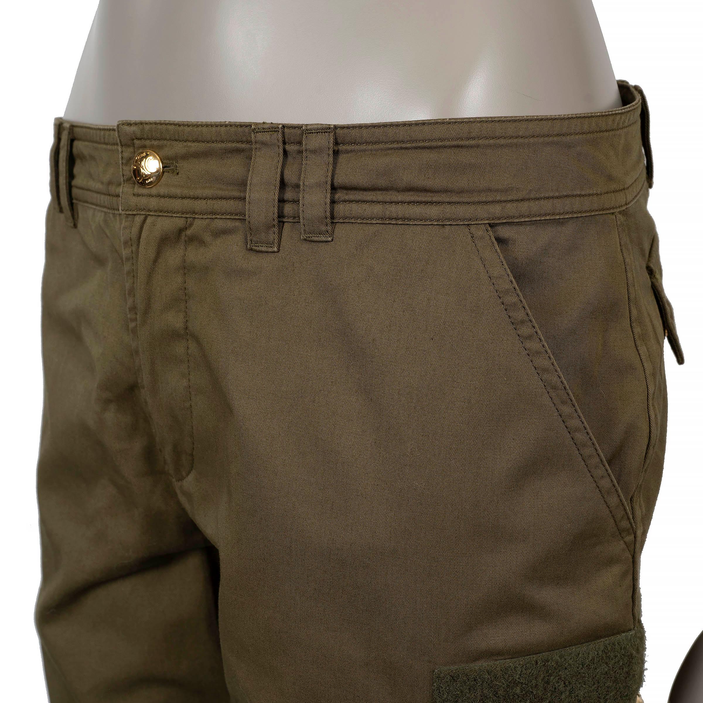 CELINE pantaloni CARGO in lino e cotone verde militare 38 S In condizioni ottime in vendita a Zürich, CH