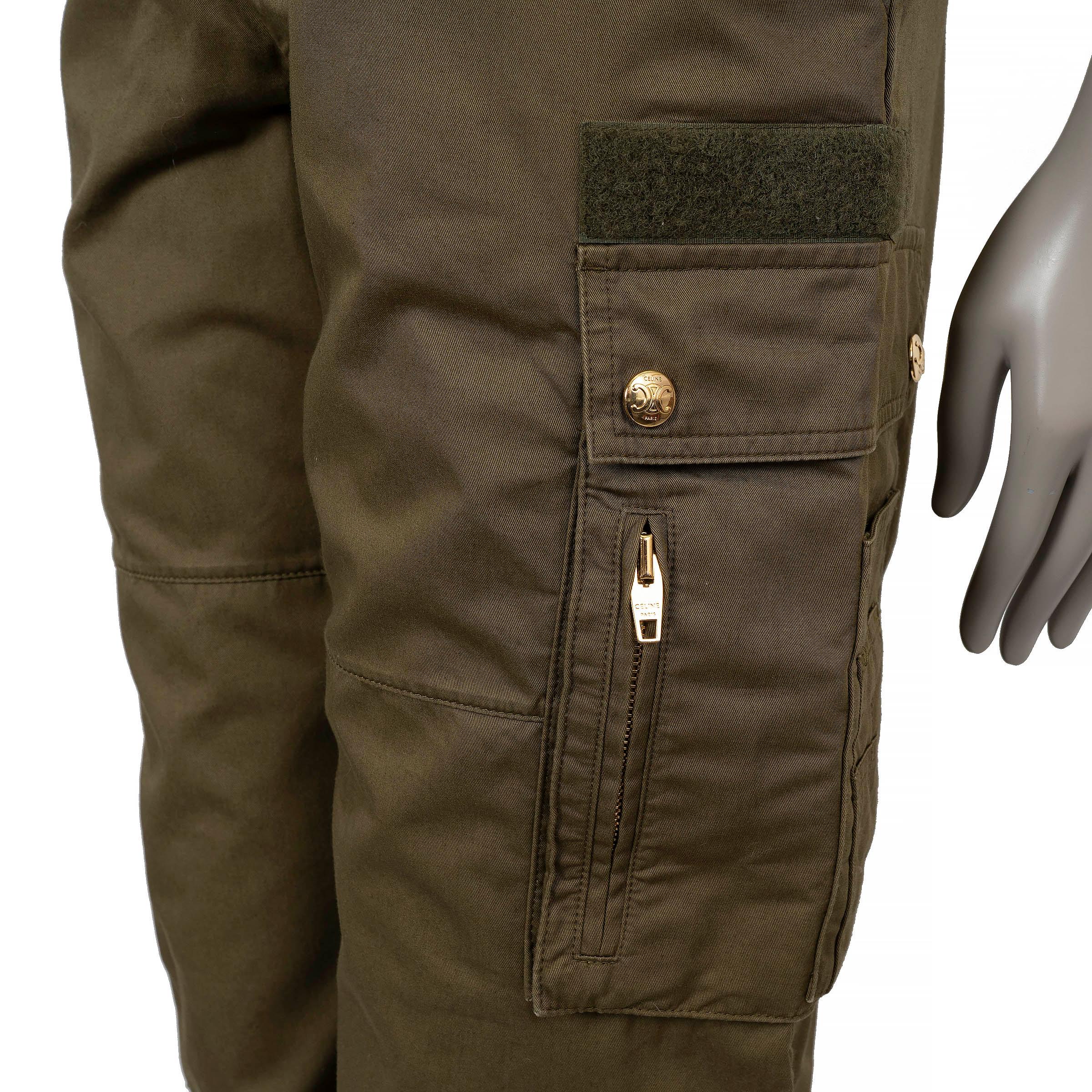 Donna CELINE pantaloni CARGO in lino e cotone verde militare 38 S in vendita