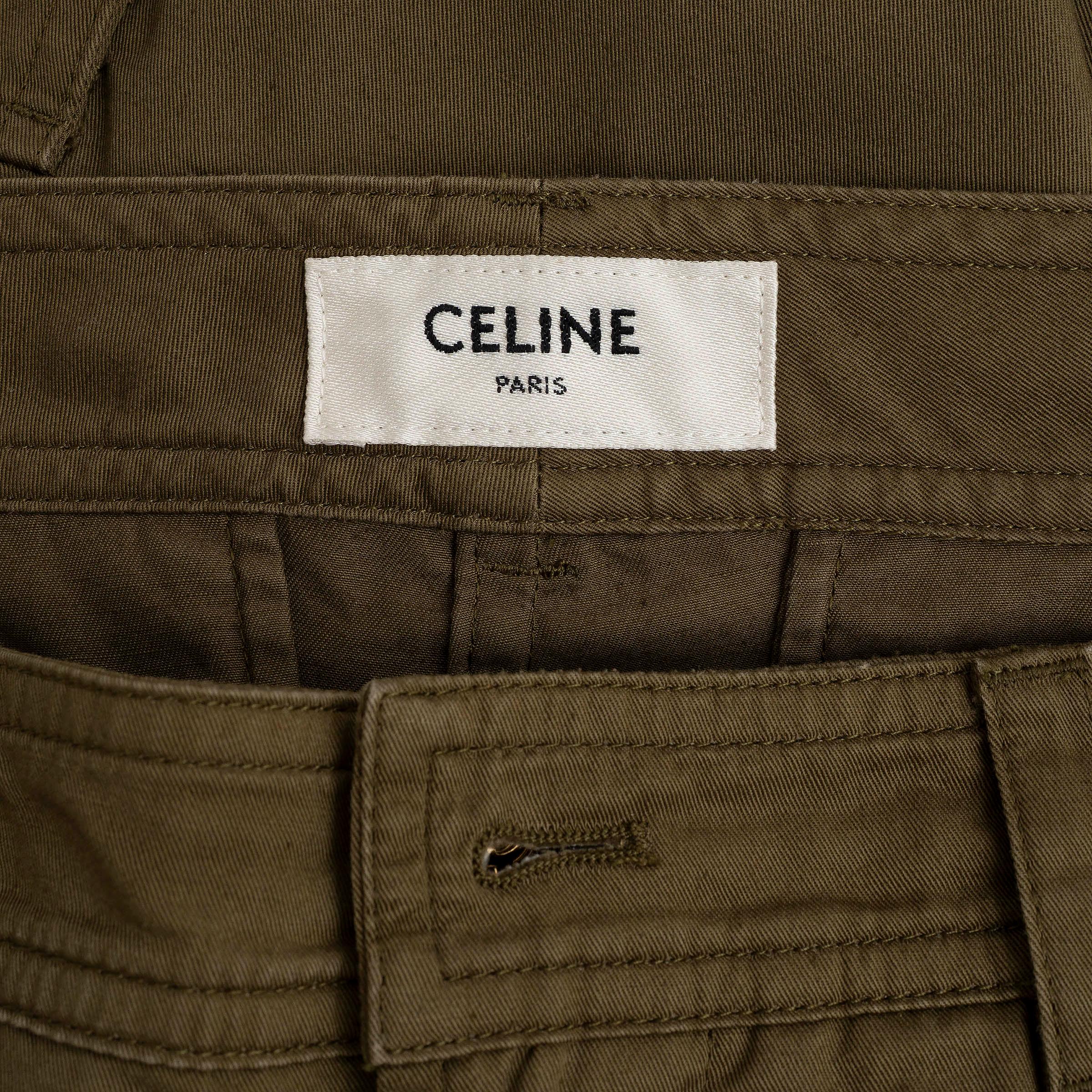 CELINE pantaloni CARGO in lino e cotone verde militare 38 S in vendita 1