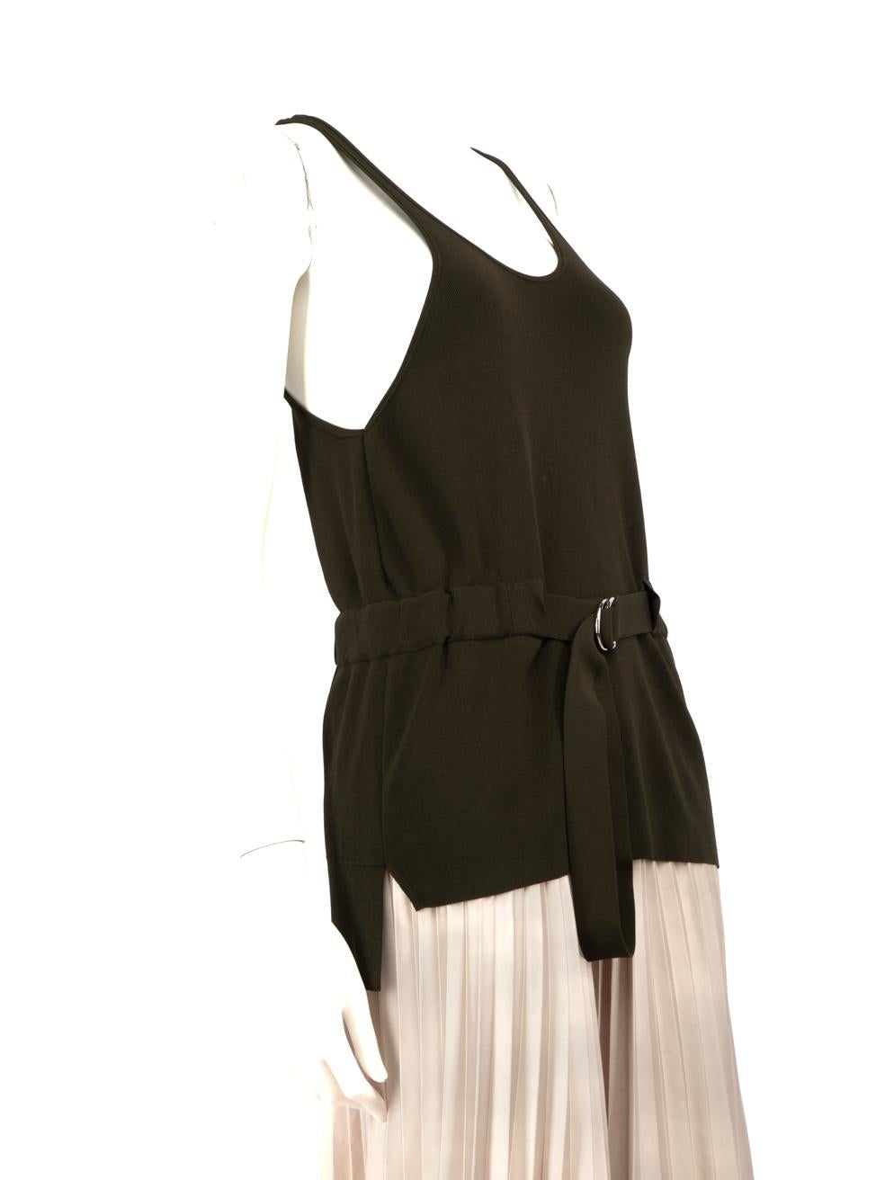 CONDITION is Very good. Hardly any visible wear to top is evident on this used Céline designer resale item.
 
 
 
 Details
 
 
 Khaki
 
 Viscose
 
 Top
 
 Sleepless
 
 Stretchy
 
 Round neck
 
 D ring belt
 
 
 
 
 
 Made in China
 
 
 
