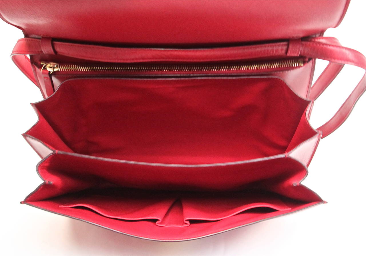 Celine large red classic box leather bag with convertible strap  1