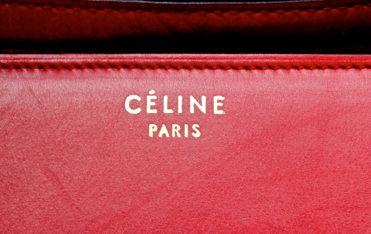 Celine large red classic box leather bag with convertible strap  2
