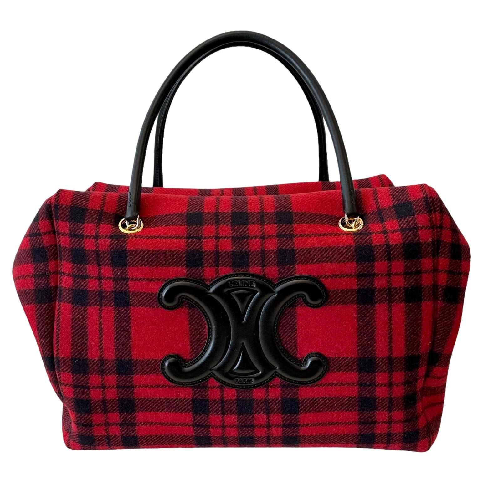 Céline Große Tartan Pliage Patapan Tote Tasche im Angebot