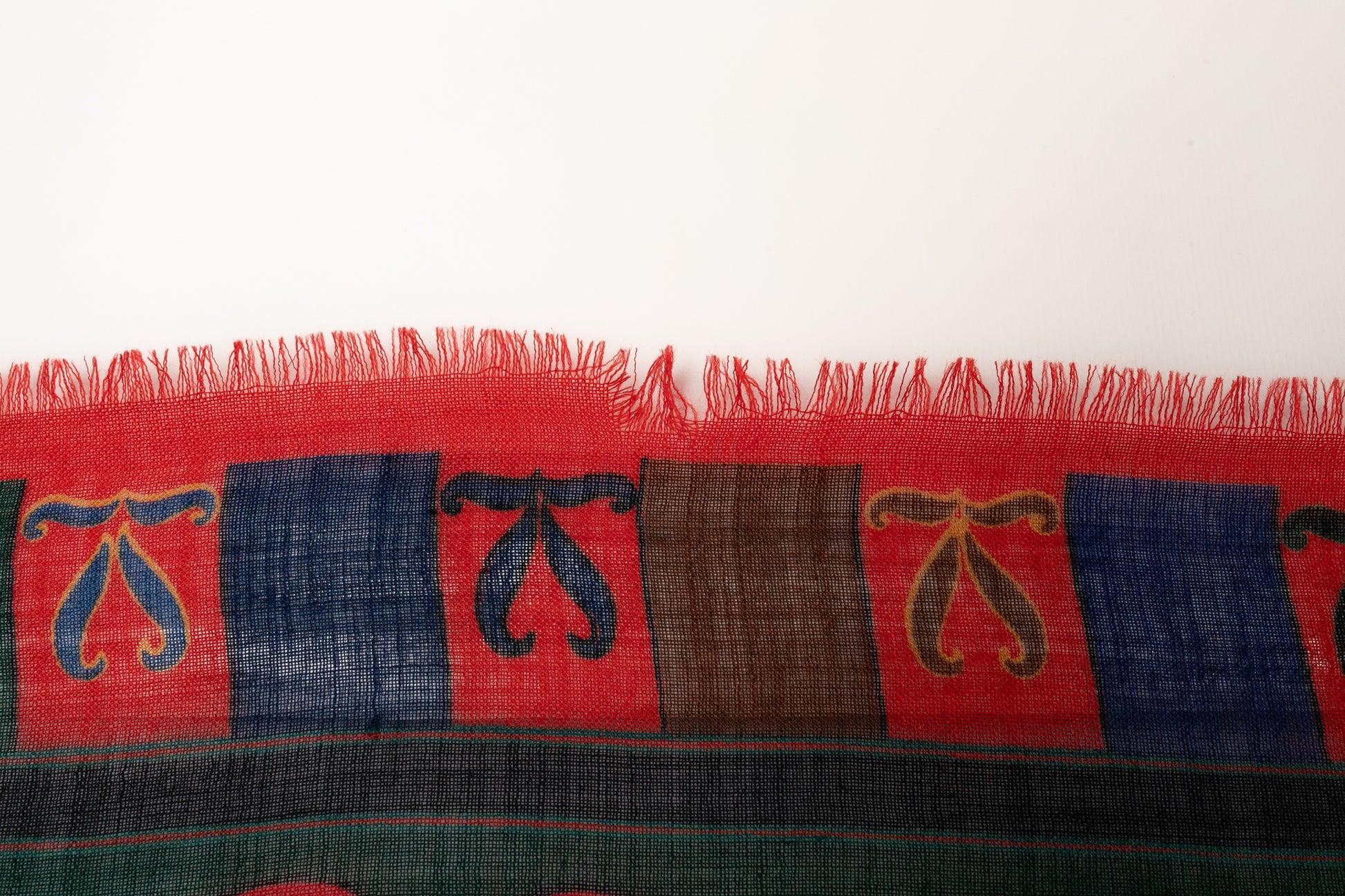 Céline Large Wool Cheesecloth Stole in Blue and Red Tones For Sale 1