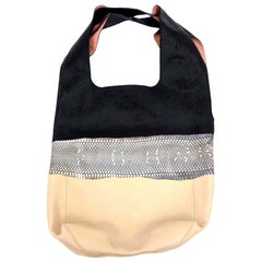 Celine Leather and Snakeskin Black, Cream and White Hobo Shoulder Bag Vintage