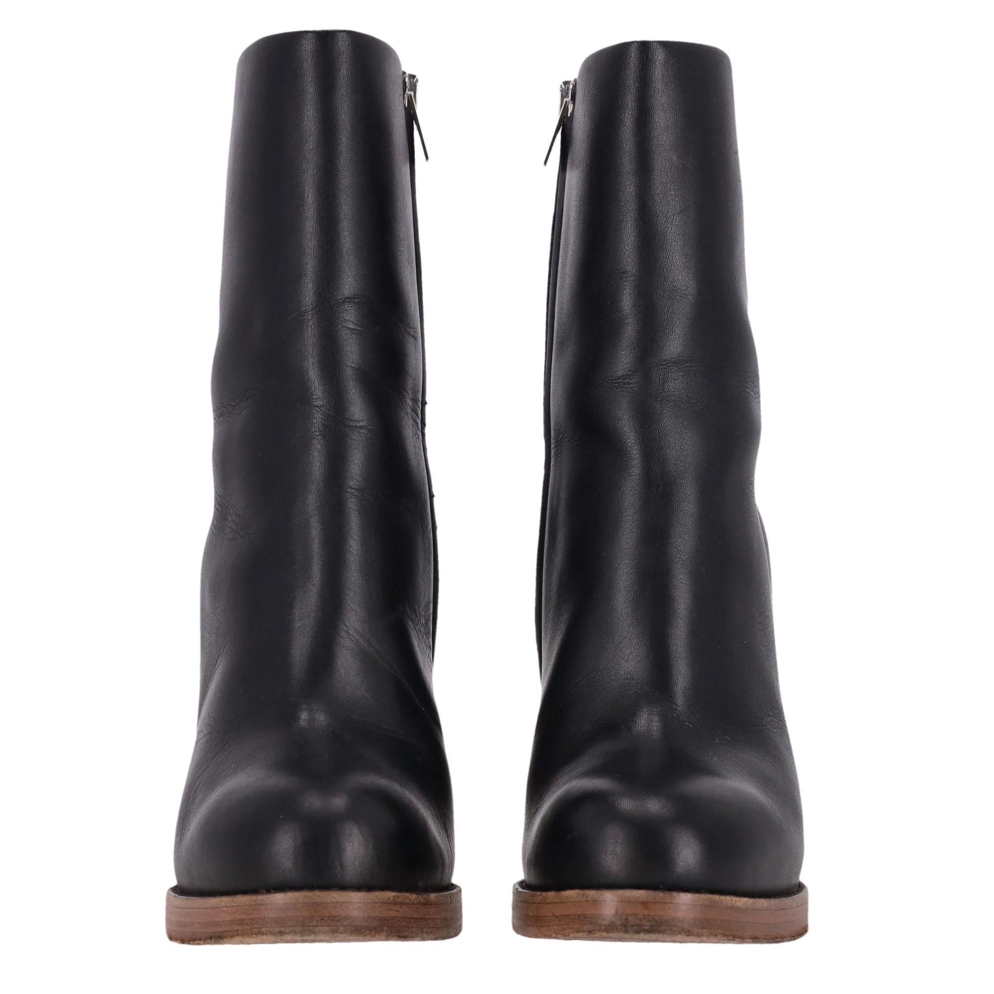Black Celine Leather Ankle Boots For Sale
