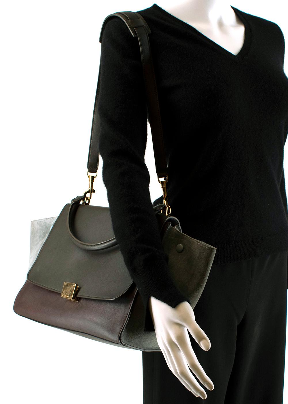 Women's or Men's Celine Leather Burgundy Blue & Brown Trapeze Bag For Sale