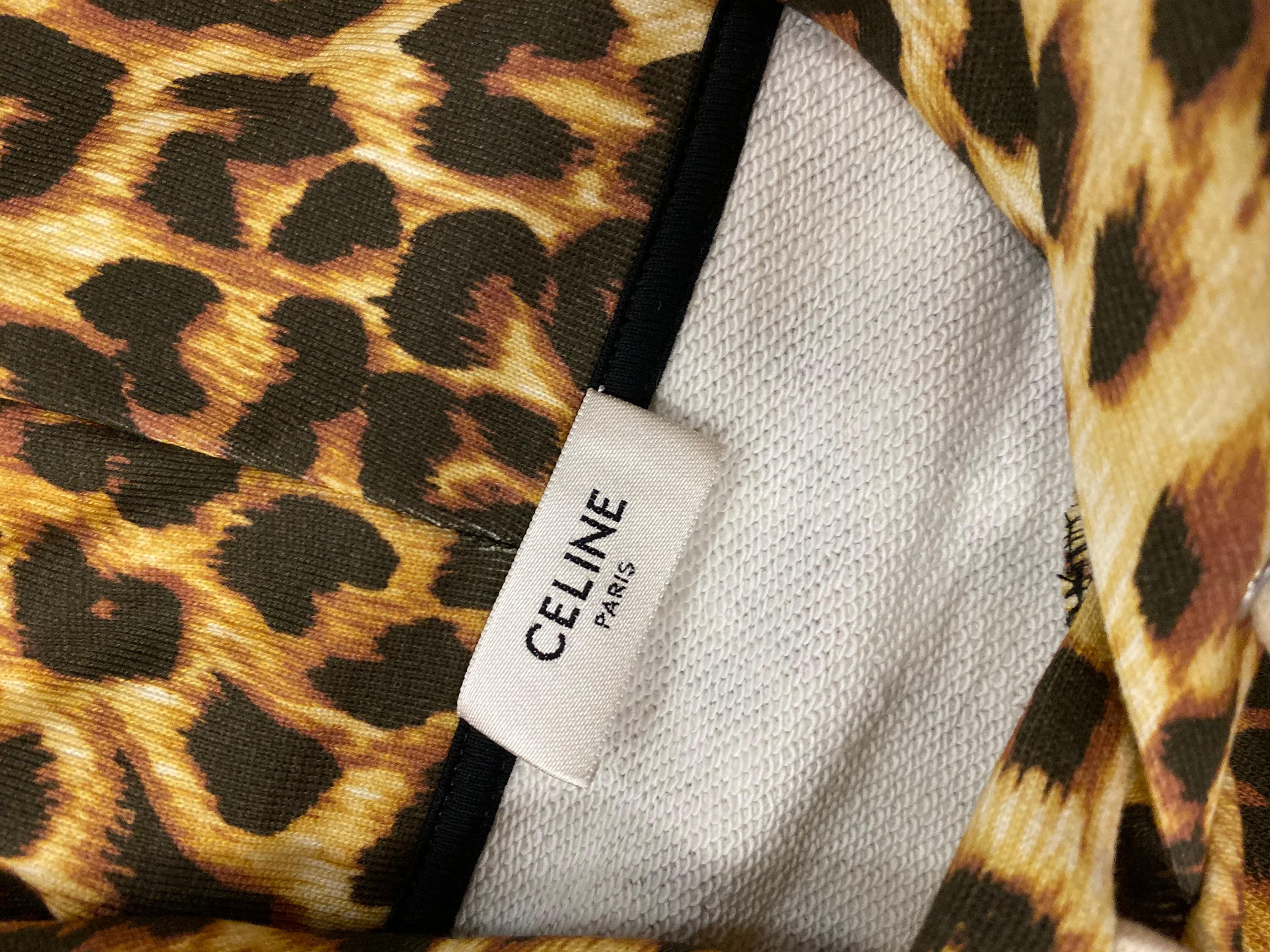 Beige Celine - Pull à capuche avec logo imprimé léopard, taille S en vente
