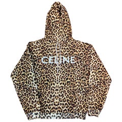 Celine Leopard Print Logo Pullover Hoodie size Small