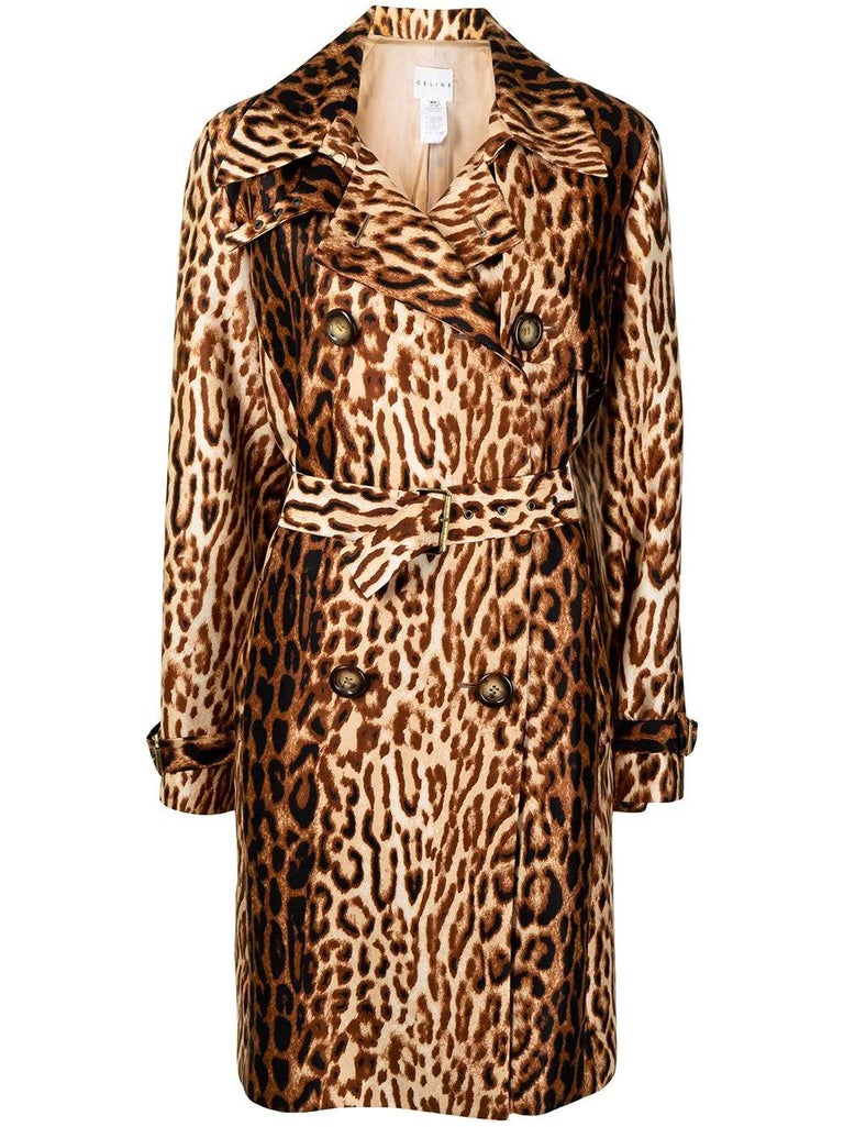 Celine Leopard Print Trench Coat For Sale at 1stDibs