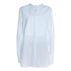 Celine Light Blue Cotton Band Collar Oversized Masculine Tuxedo Shirt M