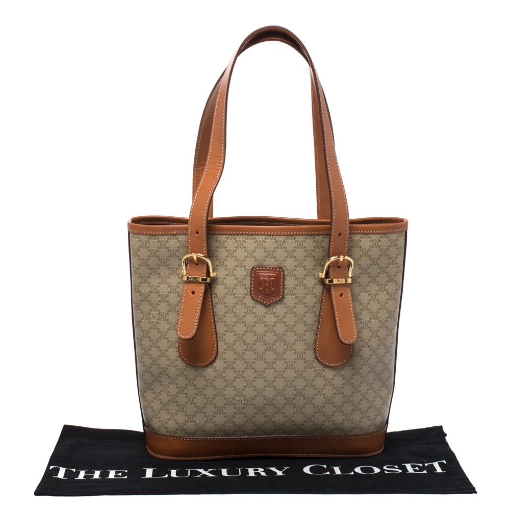 Celine Light Brown Macadam Coated Canvas and Leather Small Vintage Tote 7
