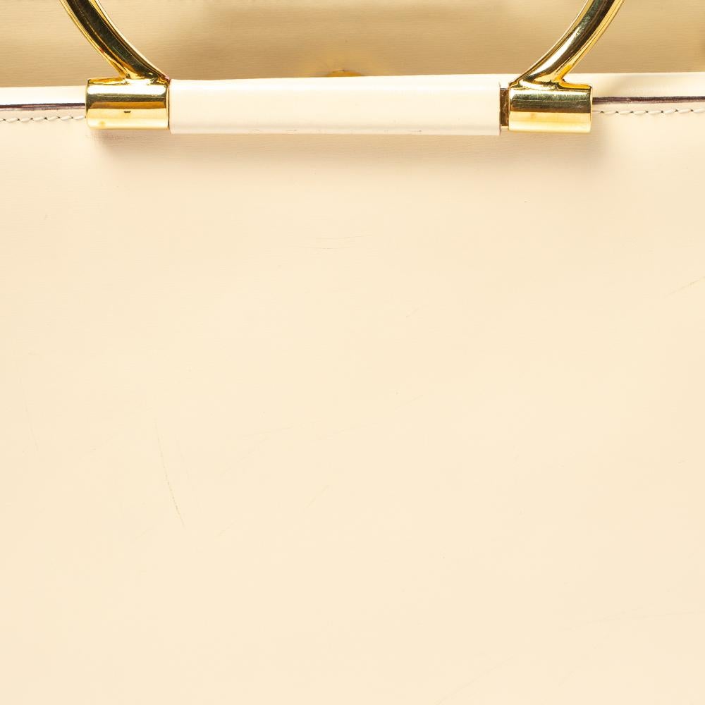 White Celine Light Cream Leather Ring Handle Tote