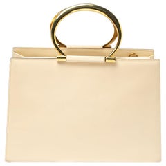 Celine Light Cream Leather Ring Handle Tote