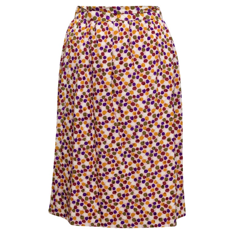 Celine Light Pink and Multicolor Polka Dot Print Skirt For Sale at 1stDibs