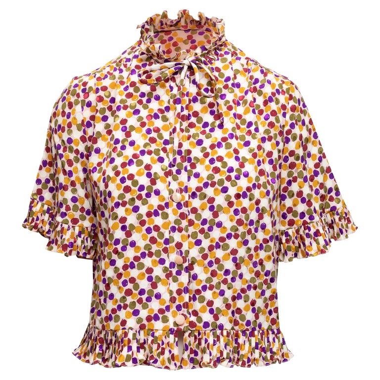 Pink Multicolor Top Celine Light Pink and Multicolor Silk Polka Dot Print Top For Sale at ...