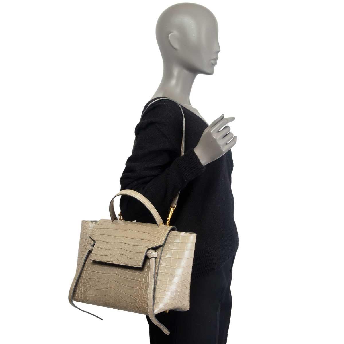 Women's CELINE light taupe CROCODILE MINI BELT Shoulder Bag