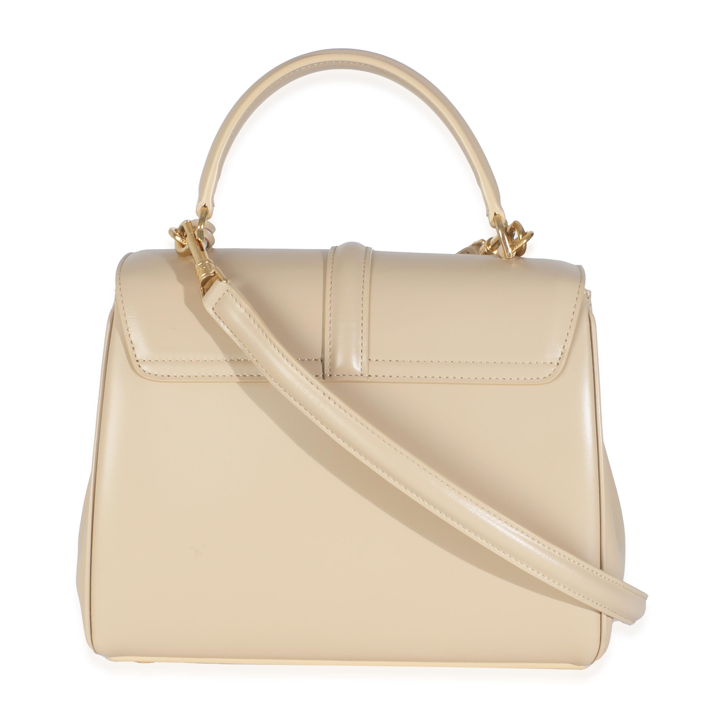 Celine Kalkstein satiniertes Kalbsleder Small 16 Top Handle Bag (Beige) im Angebot