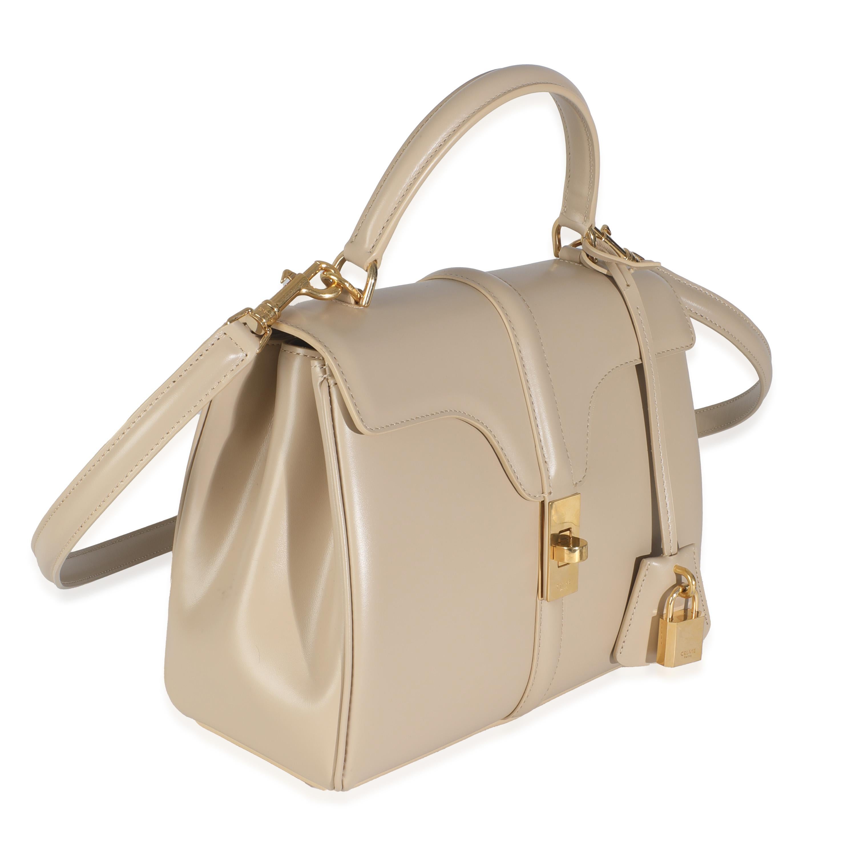 Celine Kalkstein satiniertes Kalbsleder Small 16 Top Handle Bag im Zustand „Hervorragend“ im Angebot in New York, NY