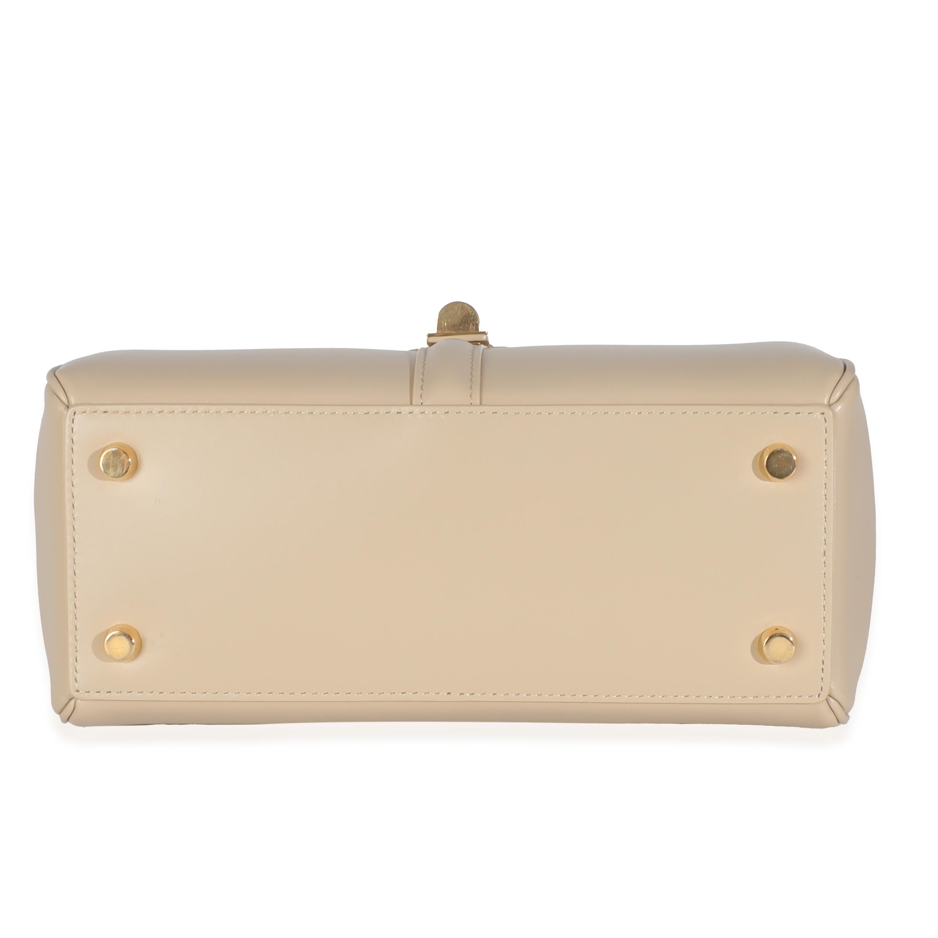 Celine Kalkstein satiniertes Kalbsleder Small 16 Top Handle Bag im Angebot 3