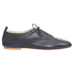 CELINE Lise Triomphe Richelieu black smooth perforated flat sole loafers EU39