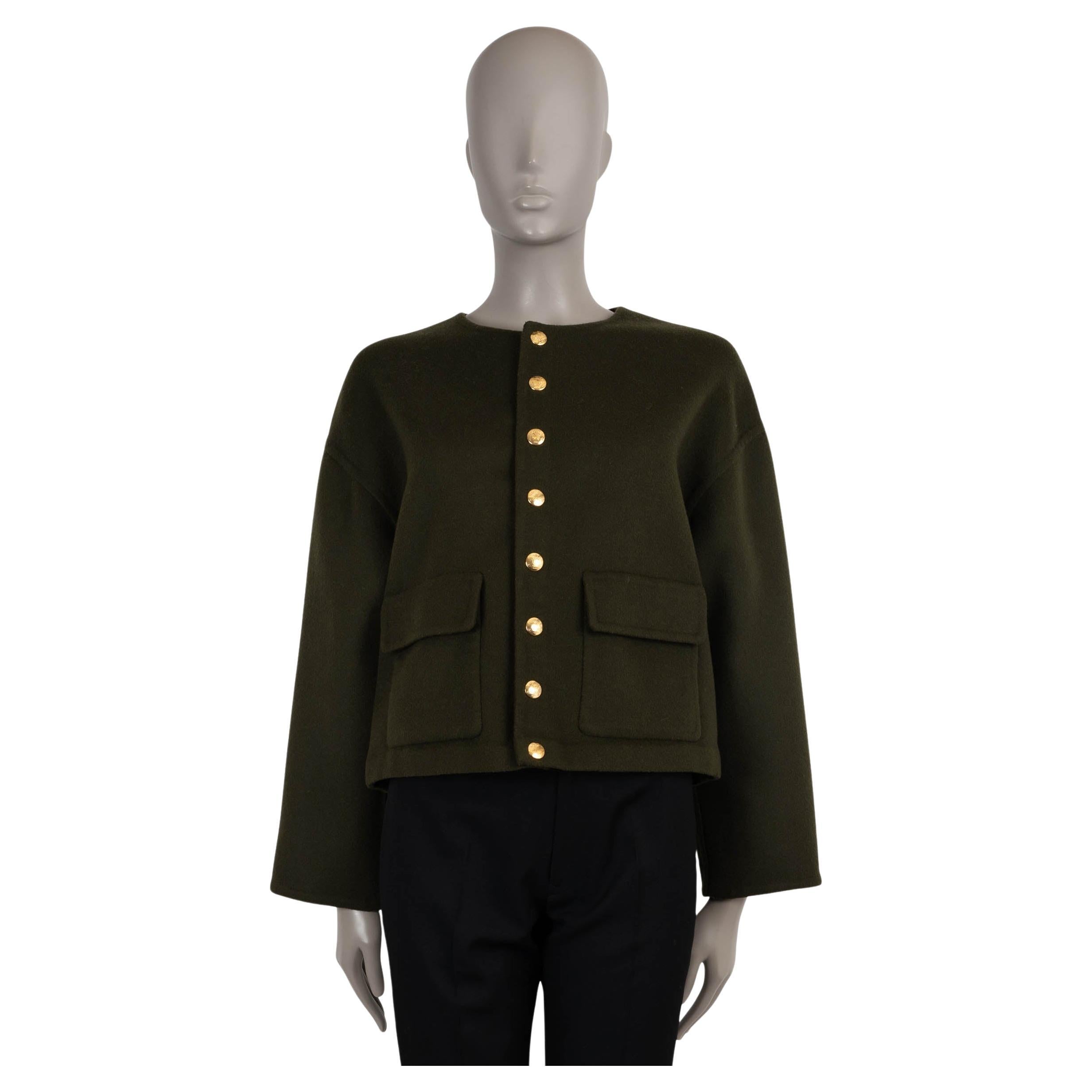 CELINE Giacca CARDIGAN OVERSIZED con doppia faccia in cachemire verde loden, 34 anni, taglia S in vendita