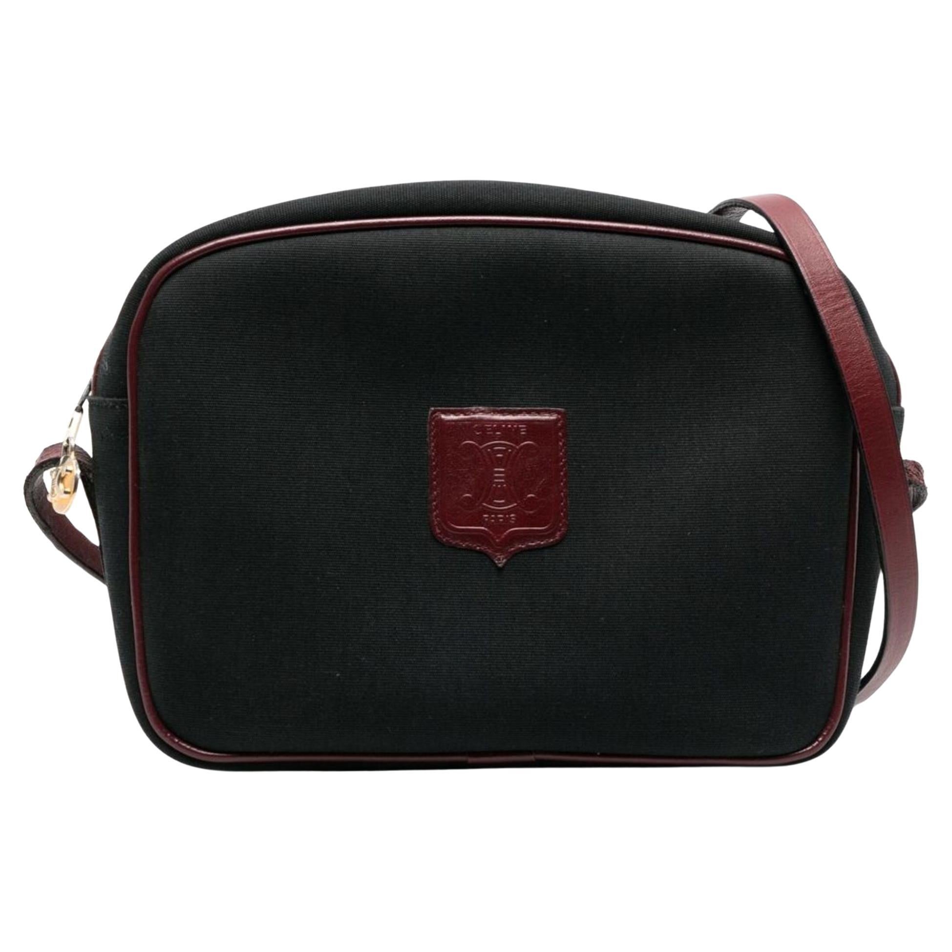 Celine Logo Black Cotton Camera Bag For Sale