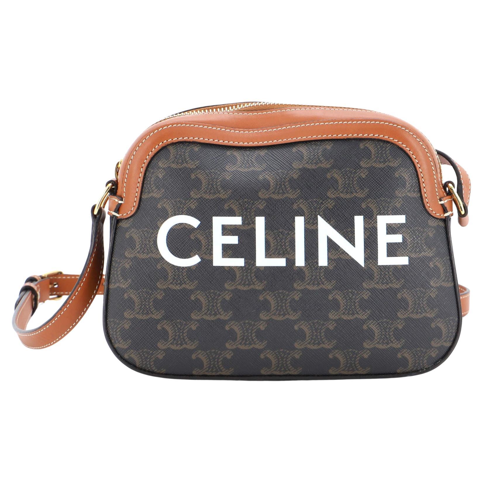 Celine Ava Bag Triomphe White in Coated Canvas/Calfskin with Gold-tone - GB