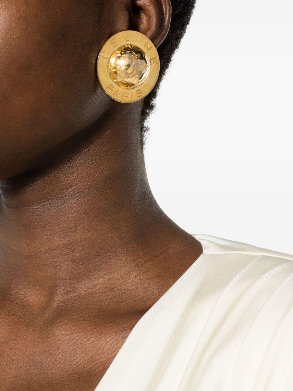 Celine Logo Circular Clip On Earrings In Good Condition For Sale In Paris, FR