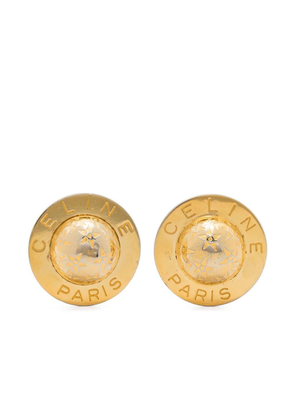 Celine Logo Circular Clip On Earrings For Sale 1