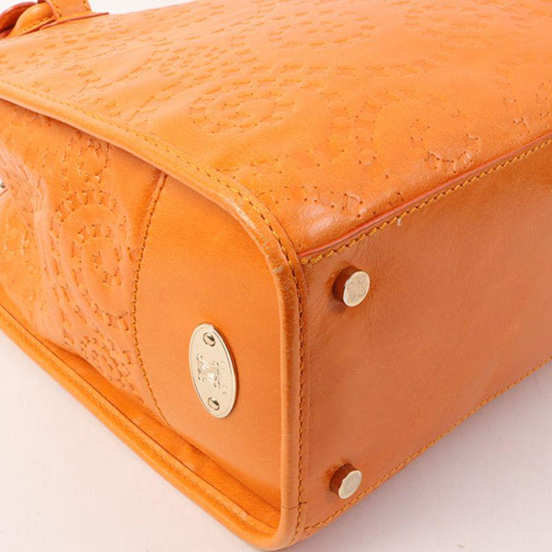 Celine Logo Embossed Top Handle Bag Orange For Sale 5