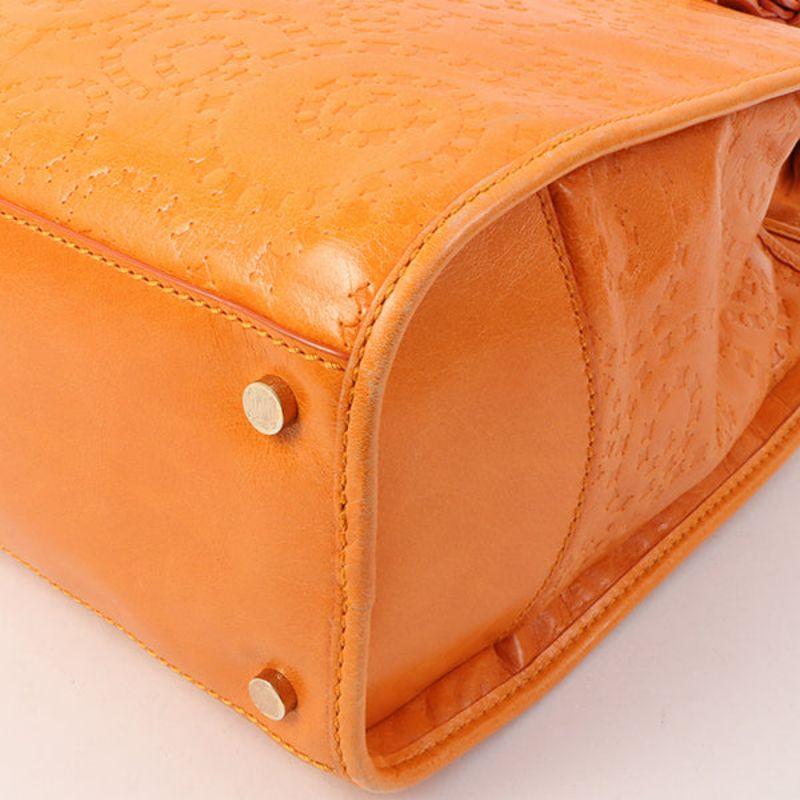 Celine Logo Embossed Top Handle Bag Orange For Sale 6