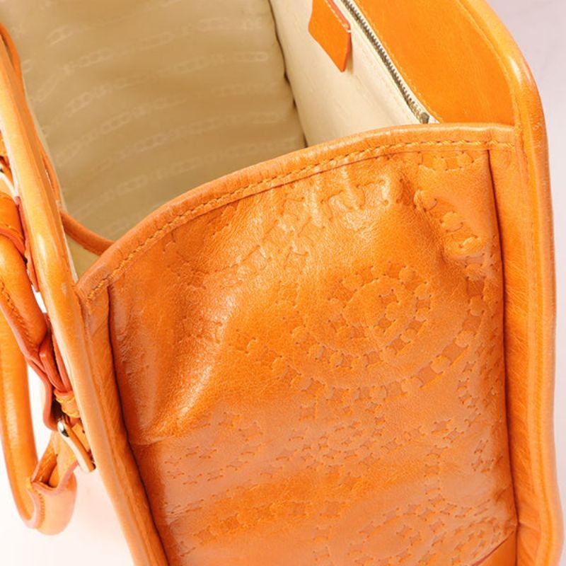 Celine Logo Embossed Top Handle Bag Orange For Sale 8