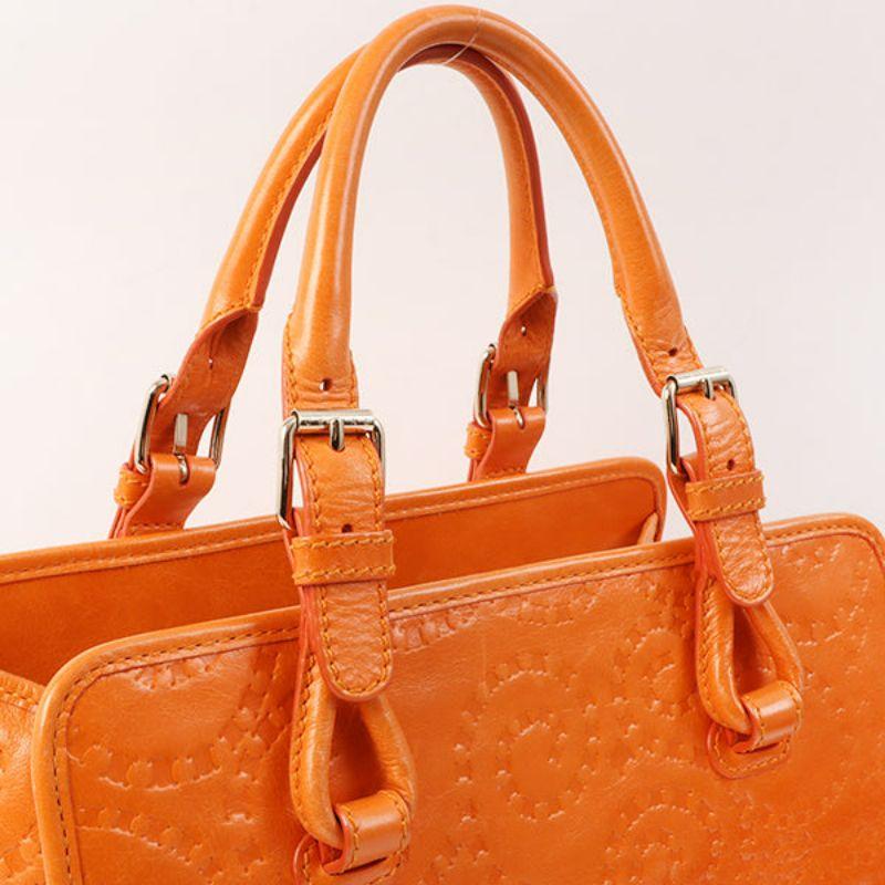 Celine Logo Embossed Top Handle Bag Orange For Sale 13