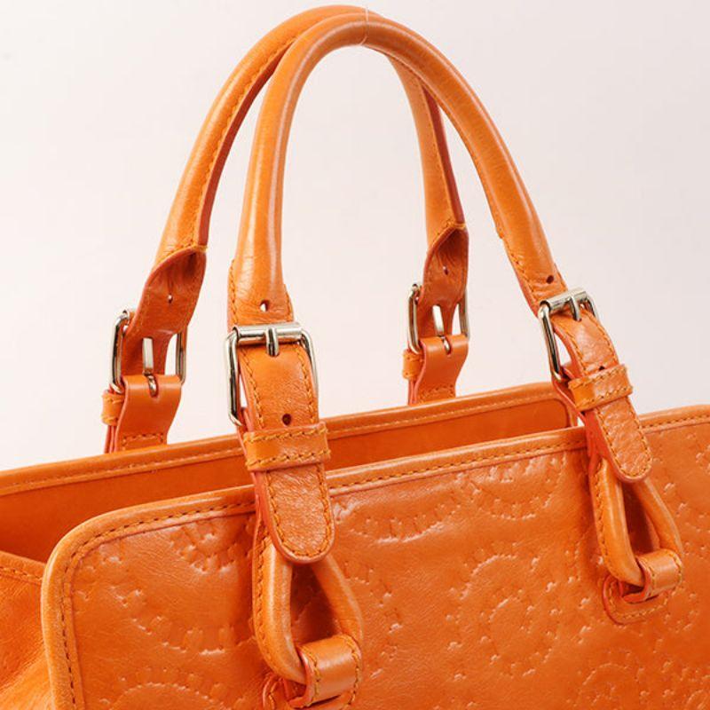 Celine Logo Embossed Top Handle Bag Orange For Sale 14