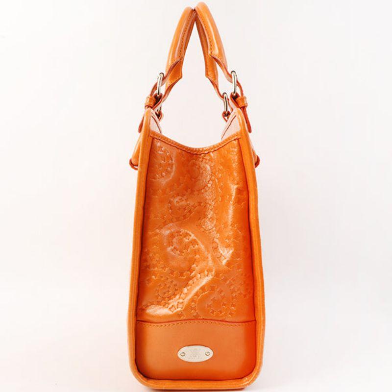 Celine Logo Embossed Top Handle Bag Orange In Good Condition For Sale In London, GB