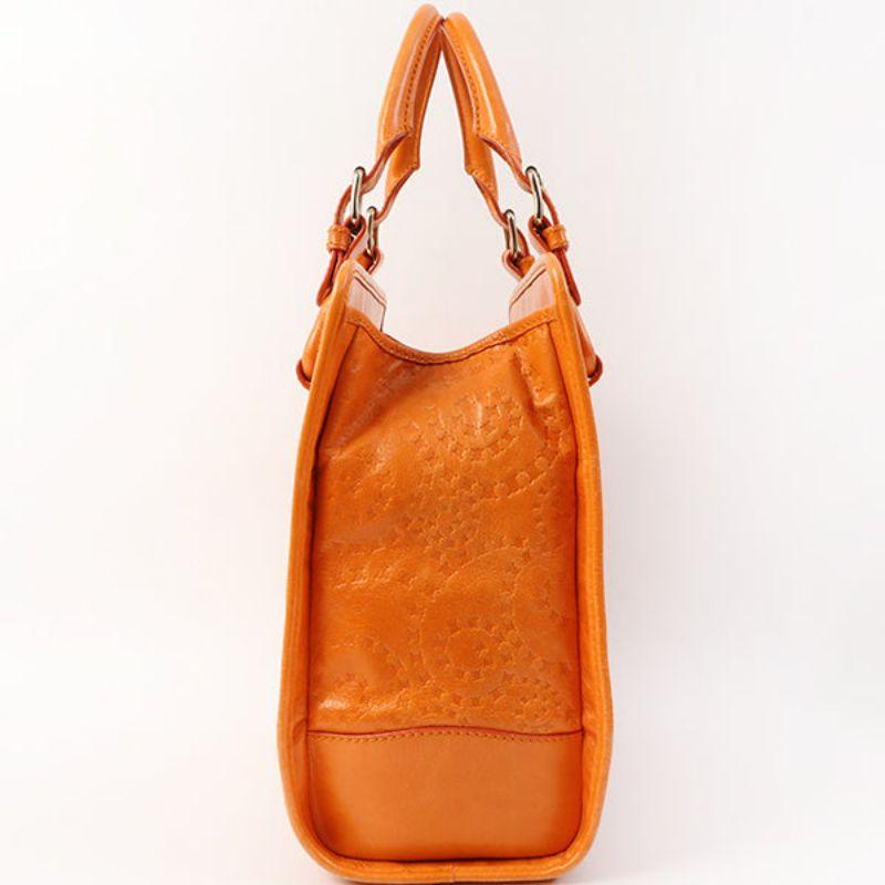 Women's Celine Logo Embossed Top Handle Bag Orange For Sale