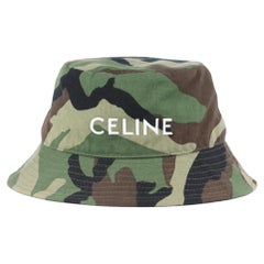 Celine Logo Embroidered Camouflage Print Cotton Twill Bucket Hat Medium