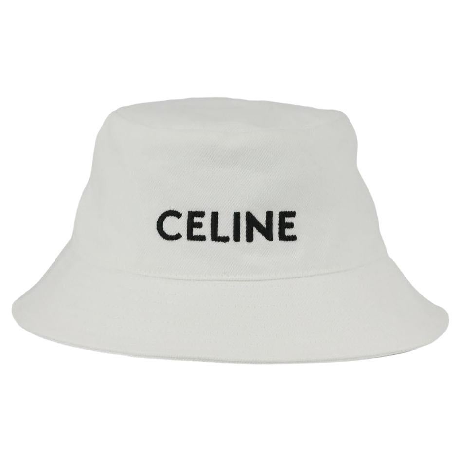 Celine Logo Embroidered Cotton Twill Bucket Hat Medium