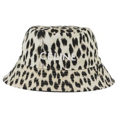 Celine Logo Embroidered Leopard Print Cotton Twill Bucket Hat Medium