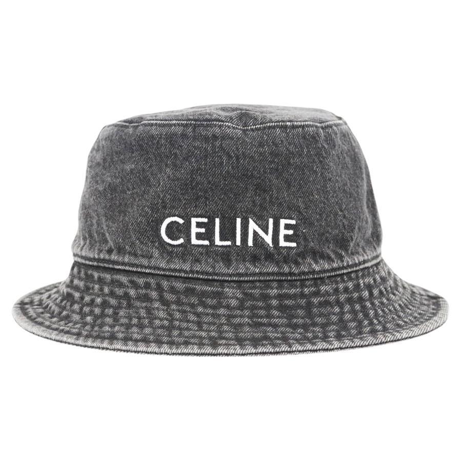 Celine Logo Embroidered Washed Denim Bucket Hat Medium