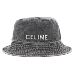 Celine Logo Embroidered Washed Denim Bucket Hat Medium