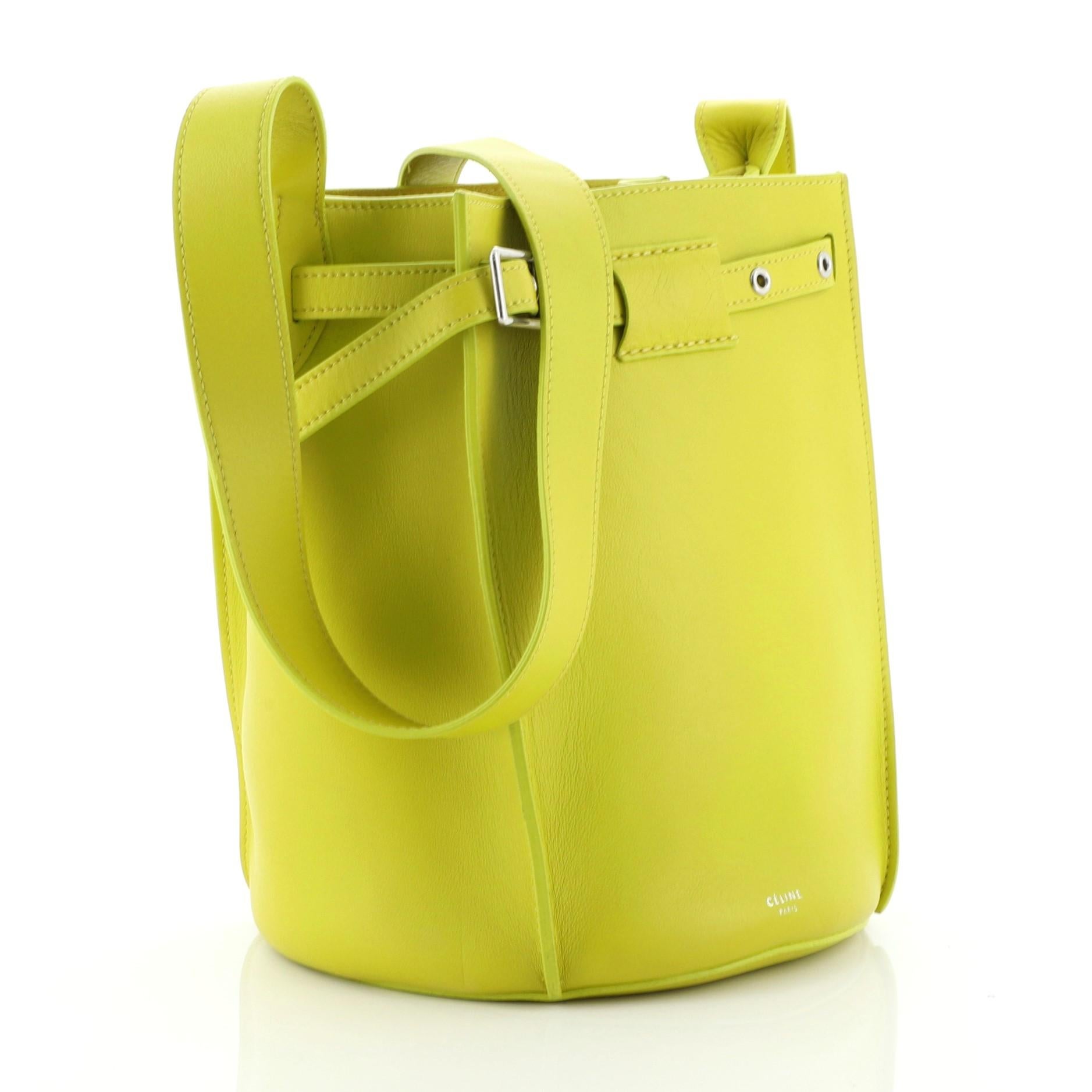 Yellow Celine Long Strap Big Bag Bucket Leather