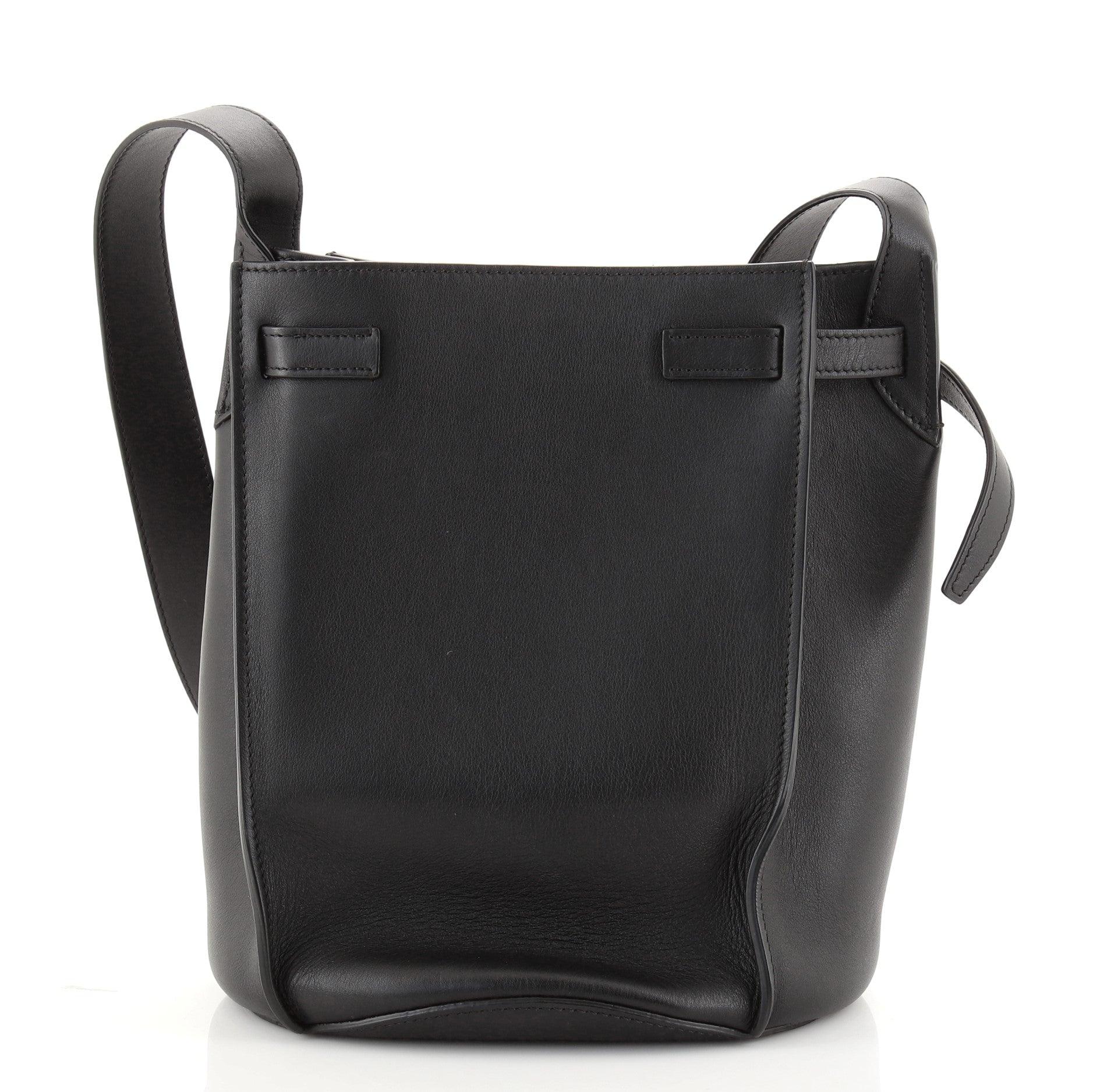 Black Celine Long Strap Big Bag Bucket Leather