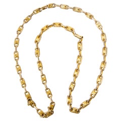 Celine Long Tarnish Gold Triomphe Chain Necklace